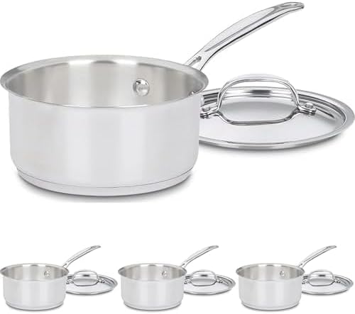Cuisinart 1.5 Quart Sauce Pan with Cover, Stainless Steel Pot with Lid, Small Kitchen Pots, Dishwasher Safe, Compatible with Induction, Electric, Gas Cooktops, Oven Safe Saucepan, Cool Grip Handles