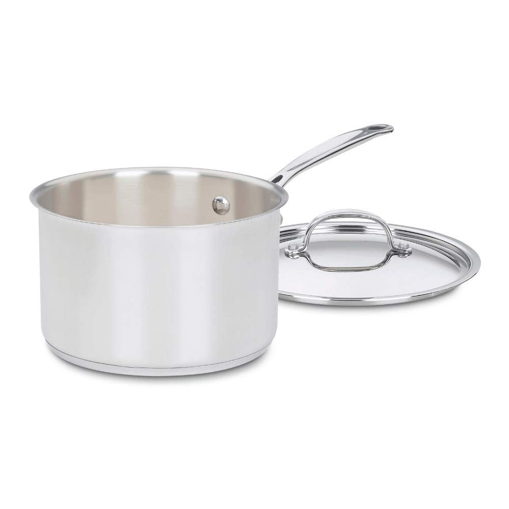 Cuisinart 1.5 Quart Sauce Pan with Cover, Stainless Steel Pot with Lid, Small Kitchen Pots, Dishwasher Safe, Compatible with Induction, Electric, Gas Cooktops, Oven Safe Saucepan, Cool Grip Handles