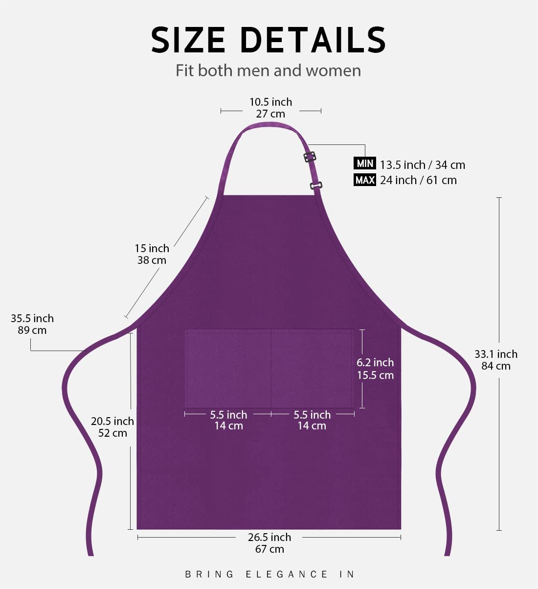 Syntus Adjustable Bib Apron with 2 Pockets Cooking Kitchen Aprons for Women Men Chef