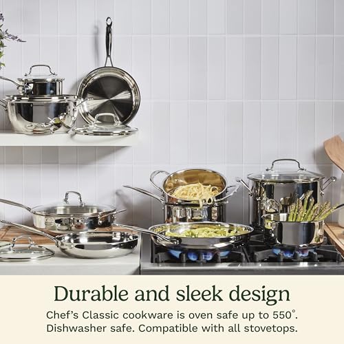 Cuisinart 1.5 Quart Sauce Pan with Cover, Stainless Steel Pot with Lid, Small Kitchen Pots, Dishwasher Safe, Compatible with Induction, Electric, Gas Cooktops, Oven Safe Saucepan, Cool Grip Handles