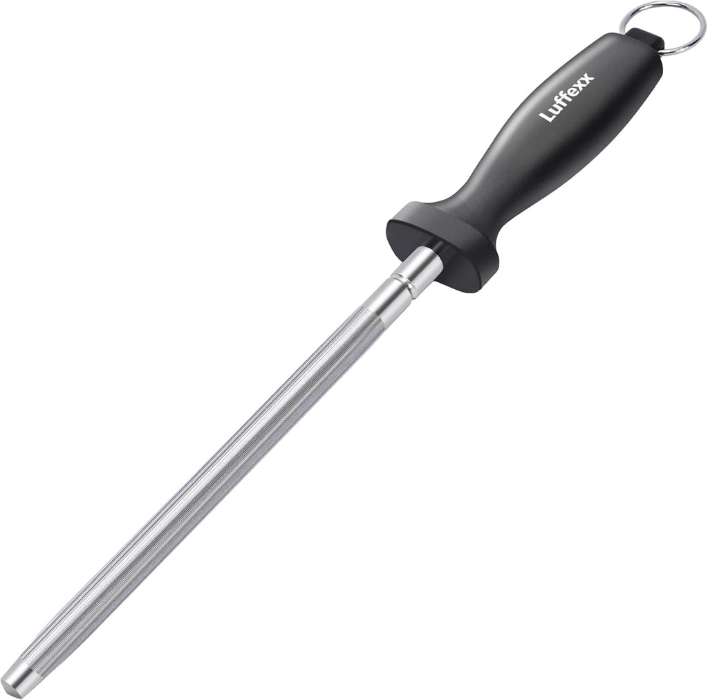 Professional 12-Inch Knife Sharpening Rod, High-Carbon honing rod to Sharpen the Knife Quickly, Perfect Knife Sharpener for Chefs and Home Cooks, Easy to Use & Sturdy