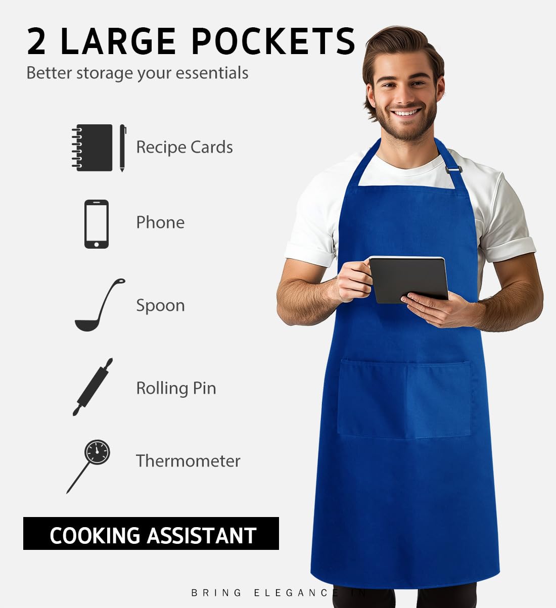 Syntus Adjustable Bib Apron with 2 Pockets Cooking Kitchen Aprons for Women Men Chef