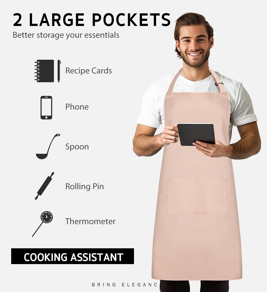 Syntus Adjustable Bib Apron with 2 Pockets Cooking Kitchen Aprons for Women Men Chef
