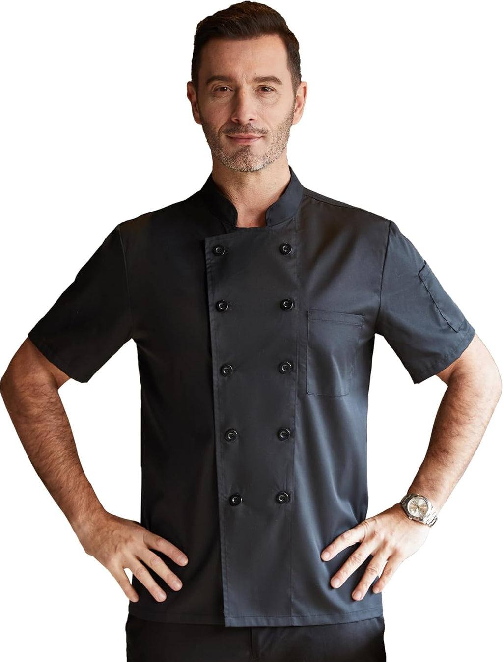 KITCHIEF Black Chef Coat With Mesh Lightweight Chef Jacket Men Short Sleeve Chef Uniform for Kitchen,Restaurant,Bakery