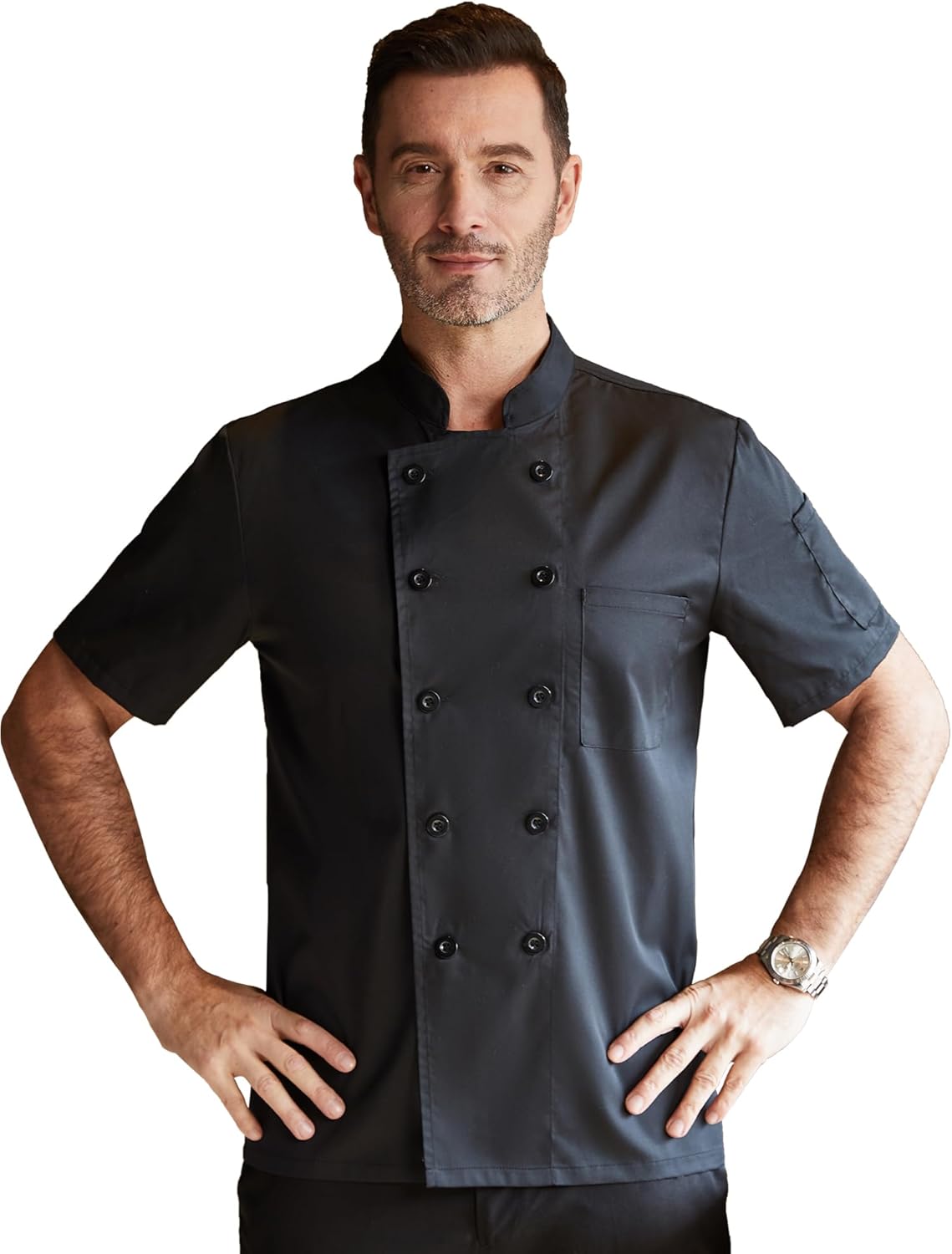 KITCHIEF Black Chef Coat With Mesh Lightweight Chef Jacket Men Short Sleeve Chef Uniform for Kitchen,Restaurant,Bakery
