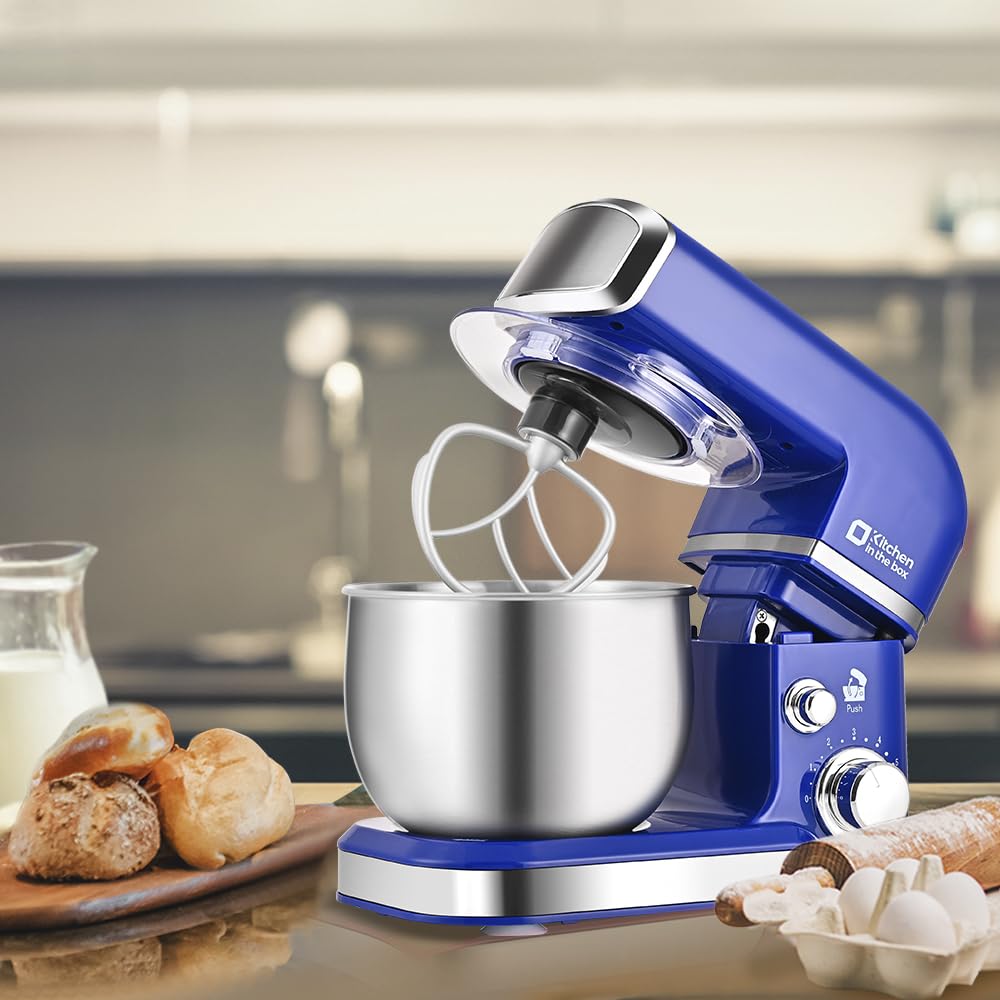 Kitchen in the box Stand Mixer,3.2Qt Small Electric Food Mixer,6 Speeds Portable Lightweight Kitchen Mixer for Daily Use with Egg Whisk,Dough Hook,Flat Beater (Blue)
