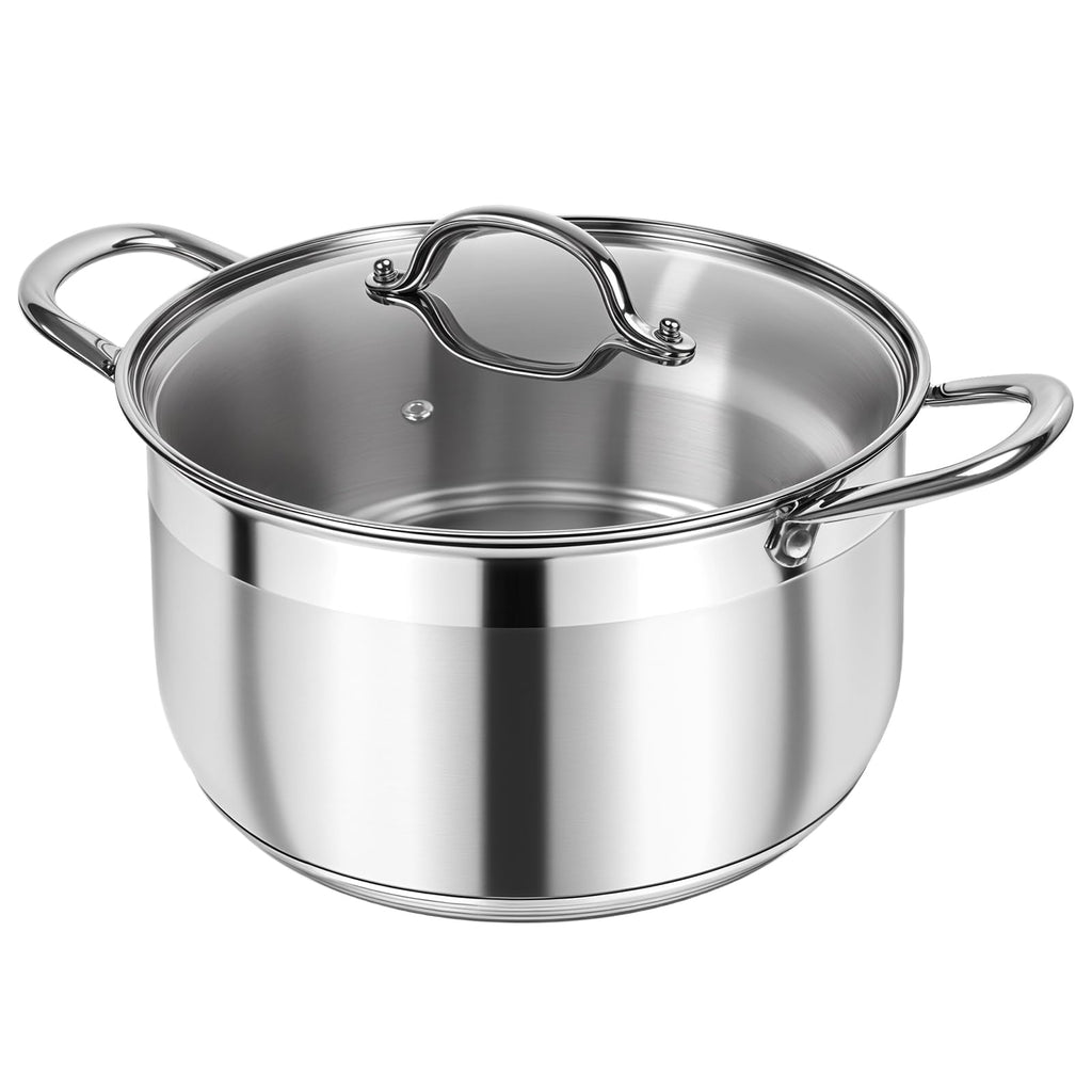 Kirecoo Stainless Steel Stock Pot - 8 Quart Heavy Duty Induction Cooking Pot with Visible Lid for Pasta, Soup, Spaghetti, Nonstick Thick Bottom Big Stockpot, Deep Cookware for Canning, Boiling, Simmer