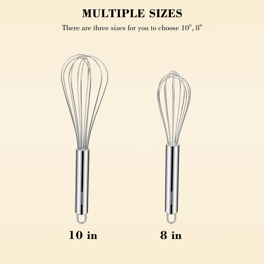 NileHome Stainless Steel Whisk Set 8" 10" 12" Kitchen Whisk Balloon Whisk Kitchen Wisk Wire Whisks for Cooking, Whisking, Blending, Beating, Stirring-3 Pack…