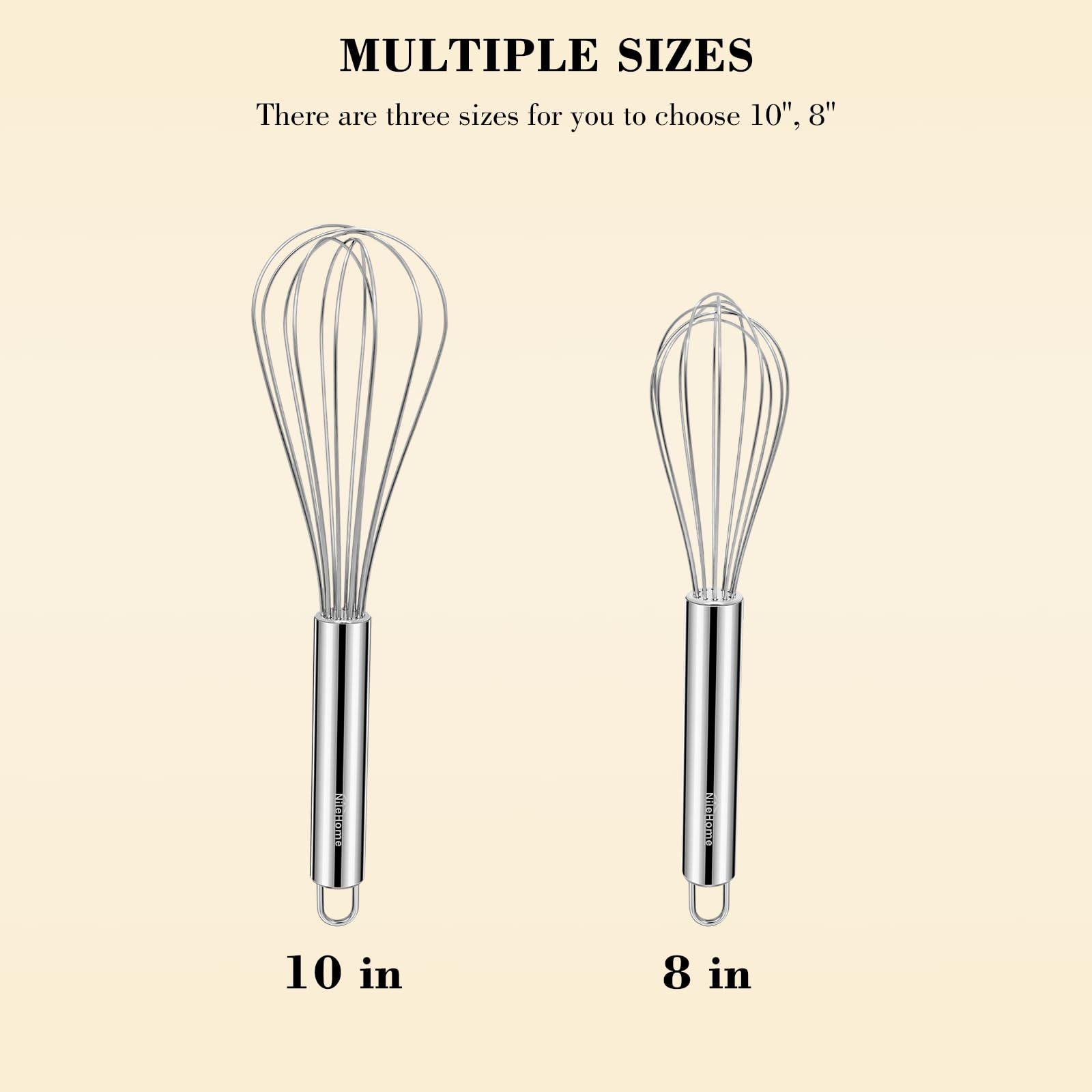 NileHome Stainless Steel Whisk Set 8" 10" 12" Kitchen Whisk Balloon Whisk Kitchen Wisk Wire Whisks for Cooking, Whisking, Blending, Beating, Stirring-3 Pack…