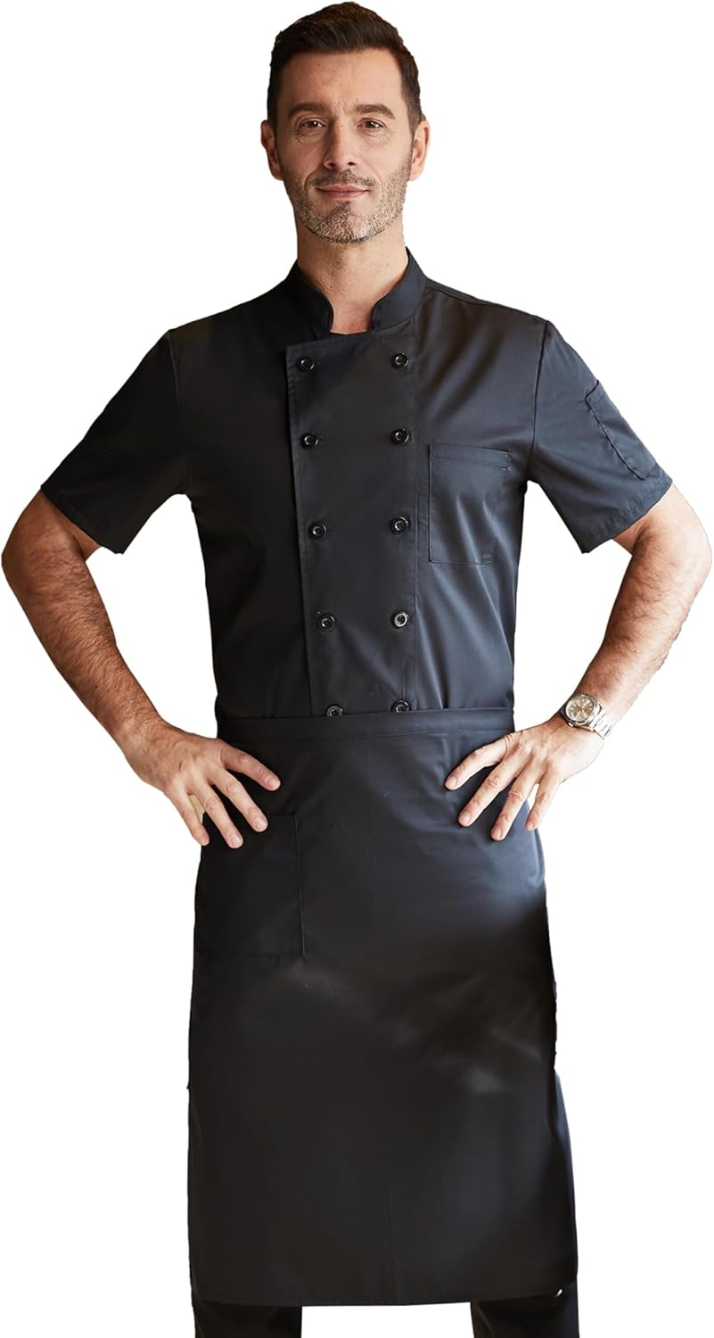 KITCHIEF Black Chef Coat With Mesh Lightweight Chef Jacket Men Short Sleeve Chef Uniform for Kitchen,Restaurant,Bakery
