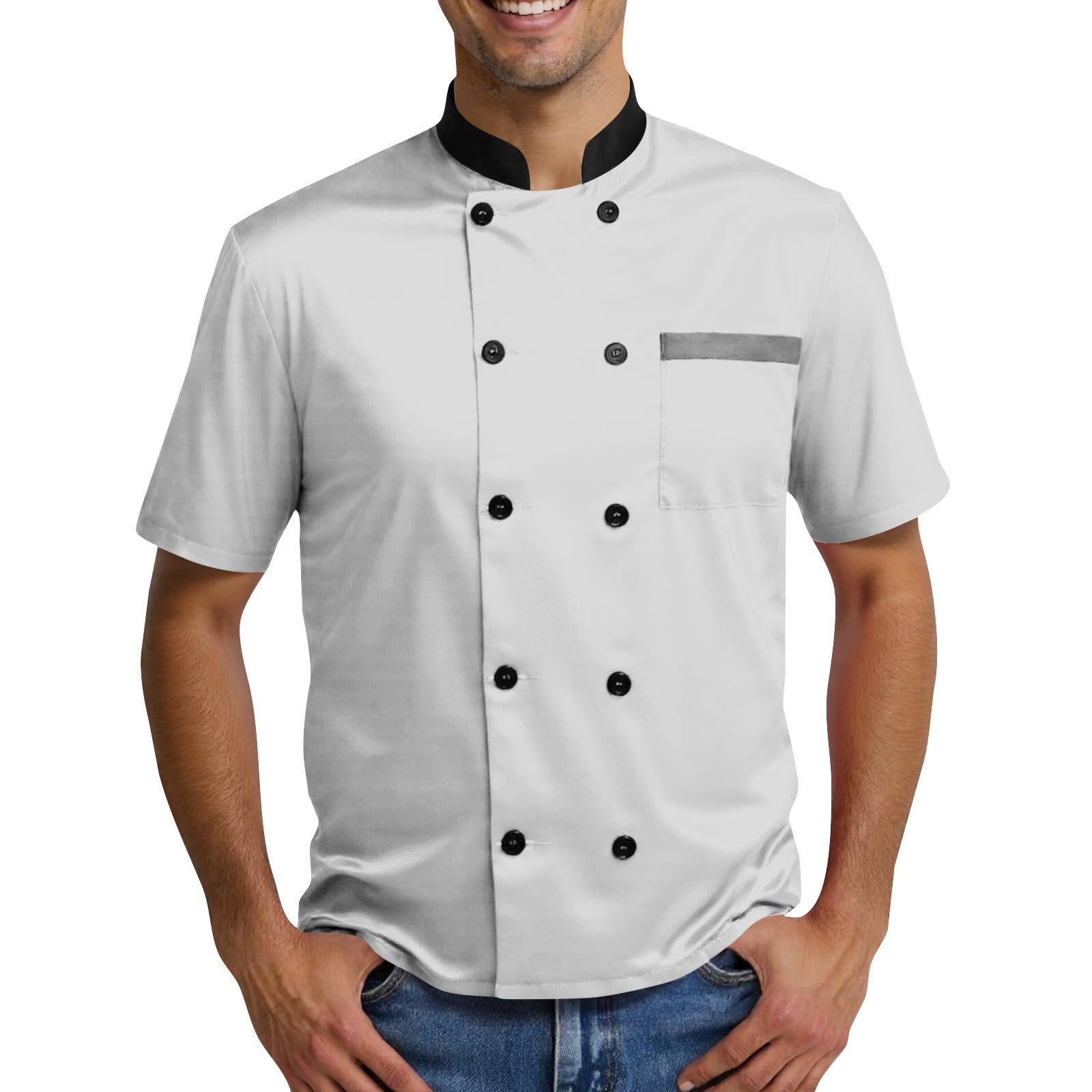 Unisex Chef Work Shirts Jacket Hotel Uniform Comfortable Button Closure Kitchen Restaurant Short Sleeve Breathable Coat