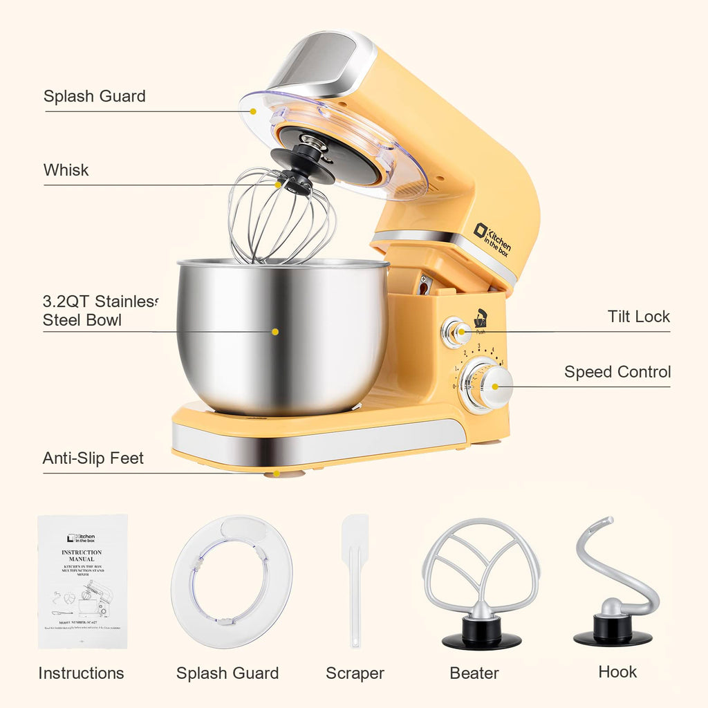 Kitchen in the box Stand Mixer,3.2Qt Small Electric Food Mixer,6 Speeds Portable Lightweight Kitchen Mixer for Daily Use with Egg Whisk,Dough Hook,Flat Beater (Blue)