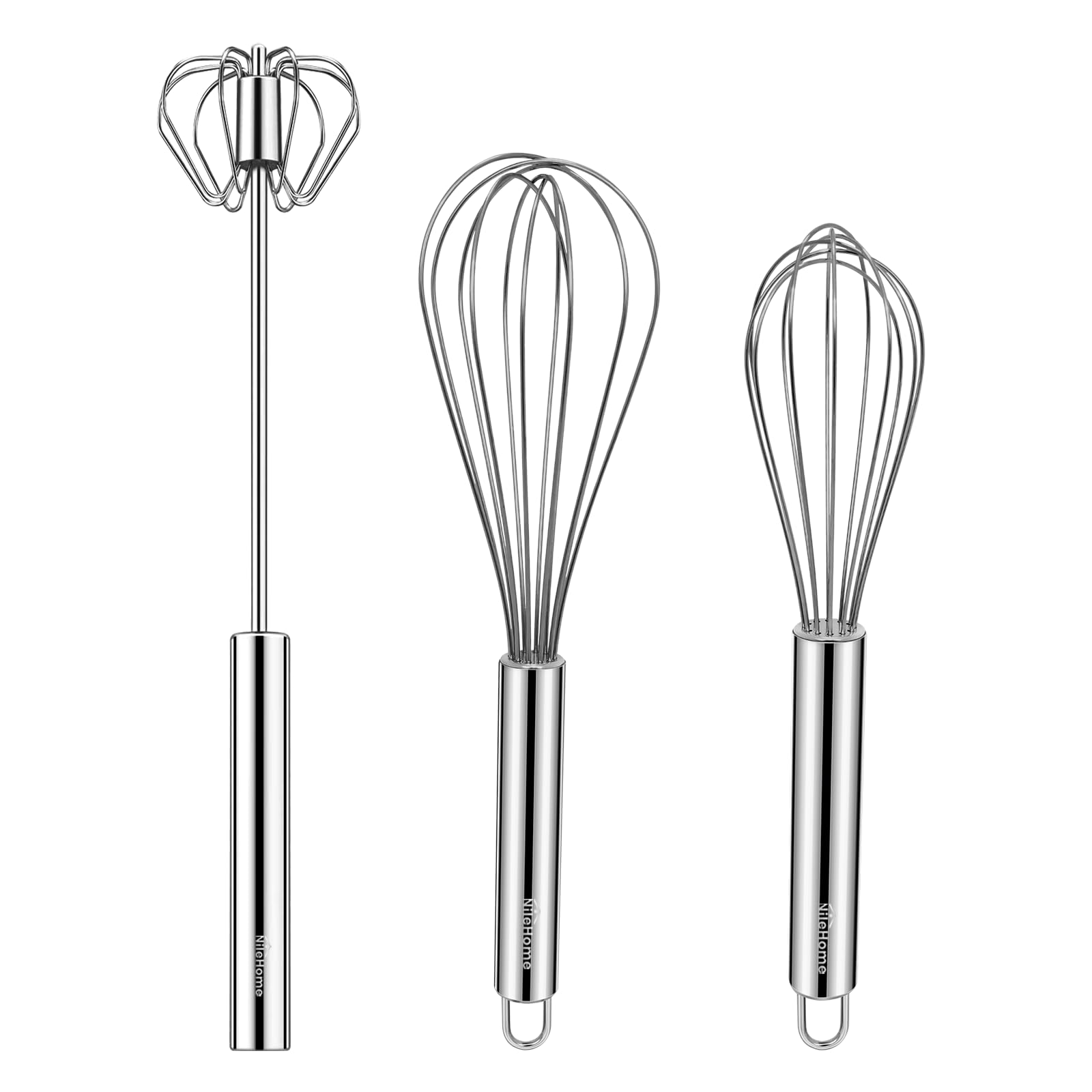 NileHome Stainless Steel Whisk Set 8" 10" 12" Kitchen Whisk Balloon Whisk Kitchen Wisk Wire Whisks for Cooking, Whisking, Blending, Beating, Stirring-3 Pack…