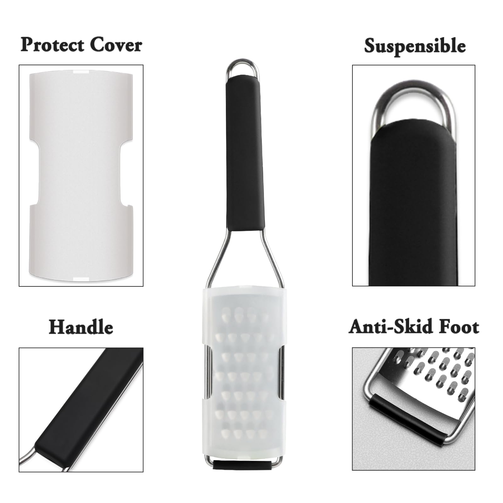 Cambom Lemon Zester Grater Three-piece Suit - Heavy Duty Kitchen Tool for Parmesan Cheese, Ginger, Garlic, Nutmeg, Chocolate, Vegetables，Fruits，Stainless Steel Grater Dishwasher Safe Black