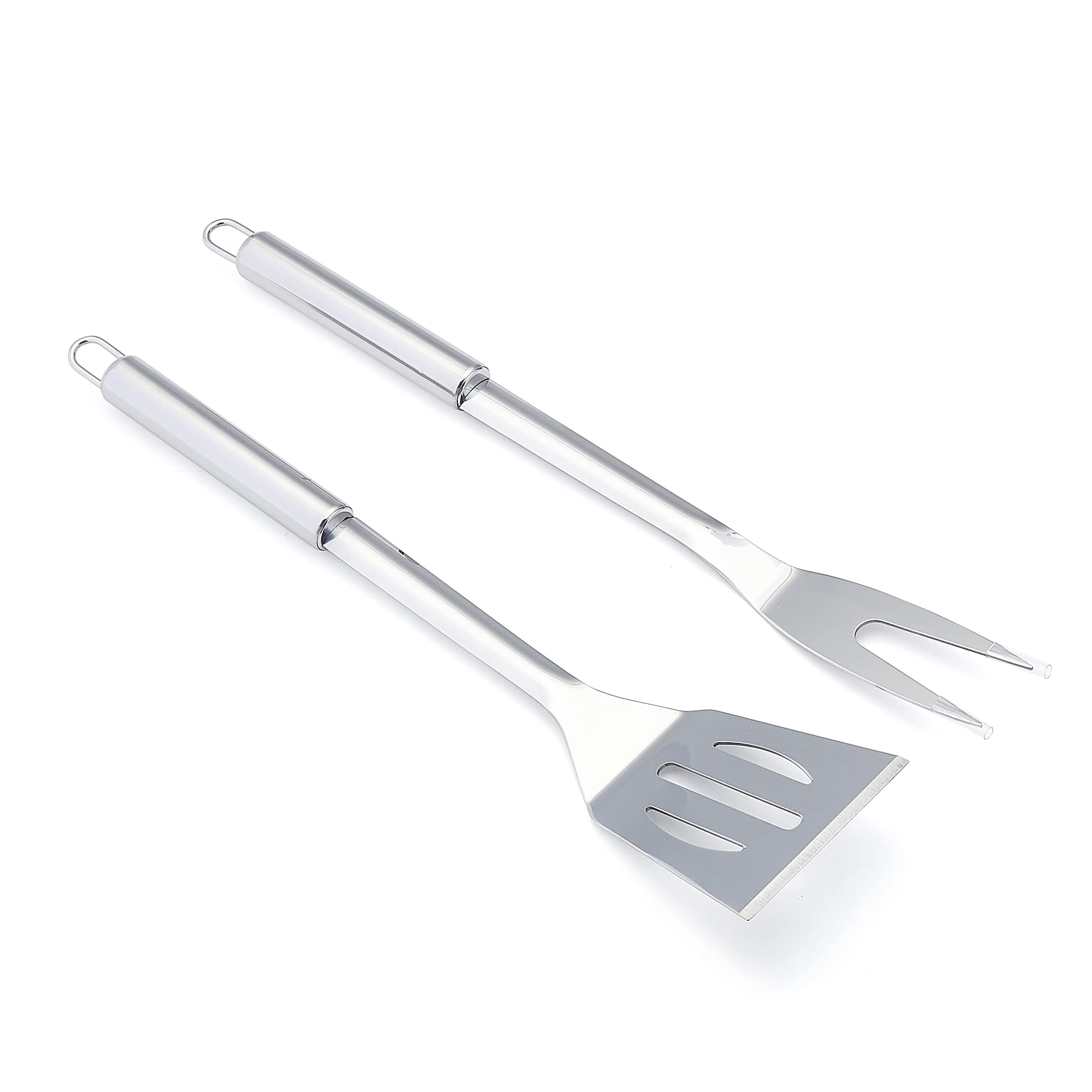 Amazon Basics 4-Piece Stainless Steel BBQ Grilling Tool Set for Outdoor Cooking, Griddle Spatula, Heat Resistant, Dishwasher Safe, Silver