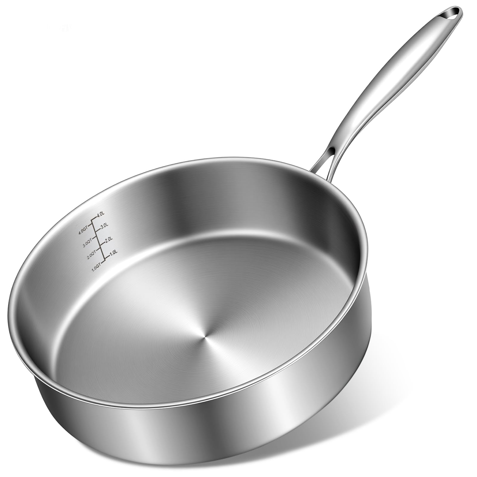 EWFEN 12 Inch Tri-Ply Stainless Steel Frying Pan, Compatible with All Cooktops Up to 600℉, Large Frying Pan Induction-Ready Skillet, Dishwasher and Oven Safe, Even Heat, 12" Skillet