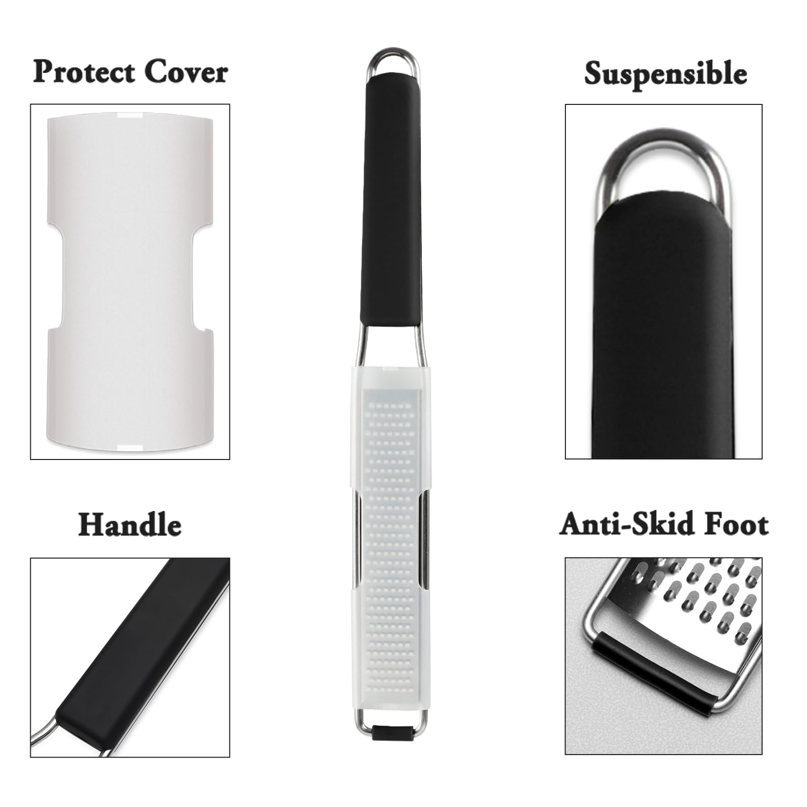 Cambom Lemon Zester Grater Three-piece Suit - Heavy Duty Kitchen Tool for Parmesan Cheese, Ginger, Garlic, Nutmeg, Chocolate, Vegetables，Fruits，Stainless Steel Grater Dishwasher Safe Black