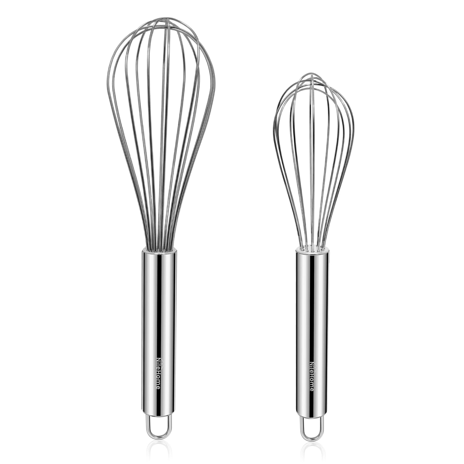 NileHome Stainless Steel Whisk Set 8" 10" 12" Kitchen Whisk Balloon Whisk Kitchen Wisk Wire Whisks for Cooking, Whisking, Blending, Beating, Stirring-3 Pack…
