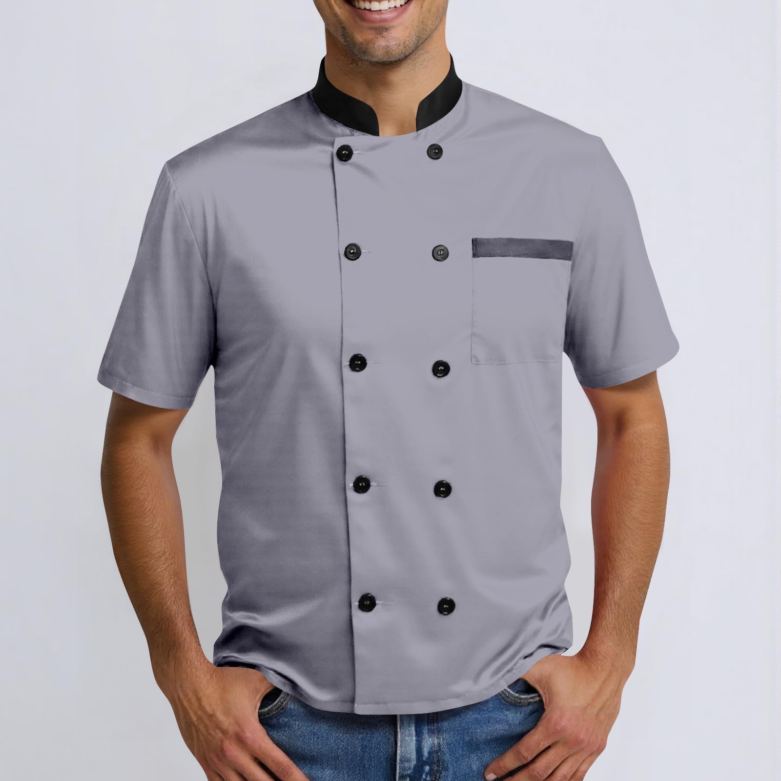 Unisex Chef Work Shirts Jacket Hotel Uniform Comfortable Button Closure Kitchen Restaurant Short Sleeve Breathable Coat
