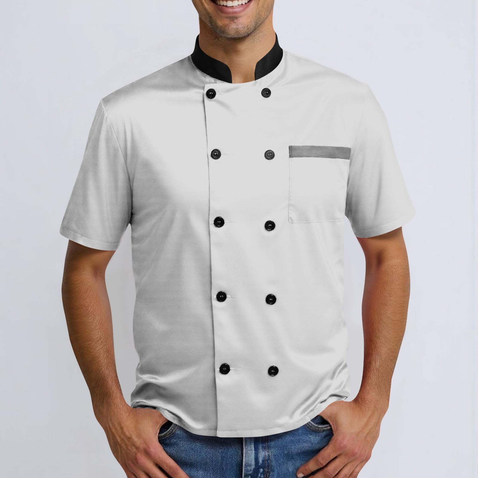 Unisex Chef Work Shirts Jacket Hotel Uniform Comfortable Button Closure Kitchen Restaurant Short Sleeve Breathable Coat