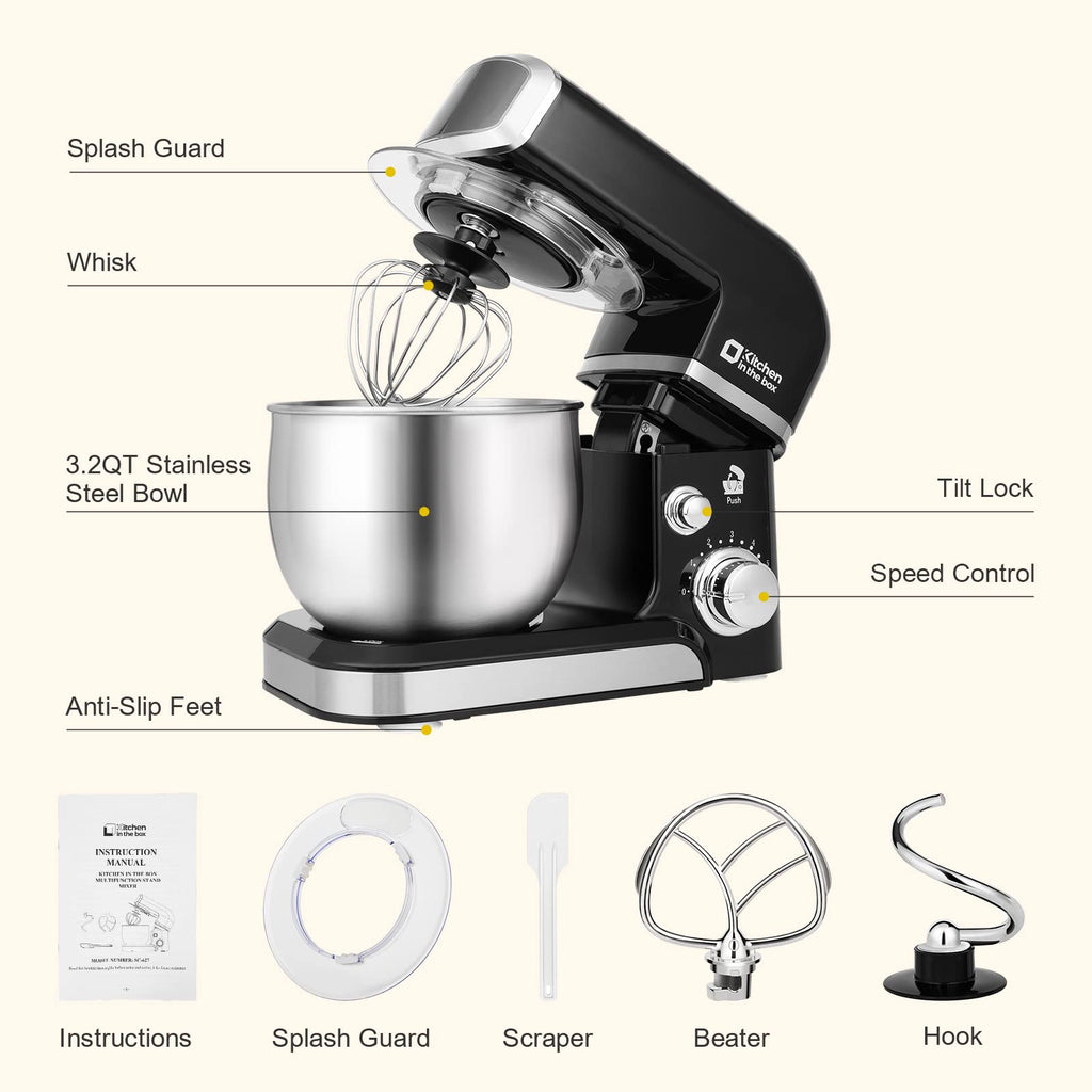 Kitchen in the box Stand Mixer,3.2Qt Small Electric Food Mixer,6 Speeds Portable Lightweight Kitchen Mixer for Daily Use with Egg Whisk,Dough Hook,Flat Beater (Blue)