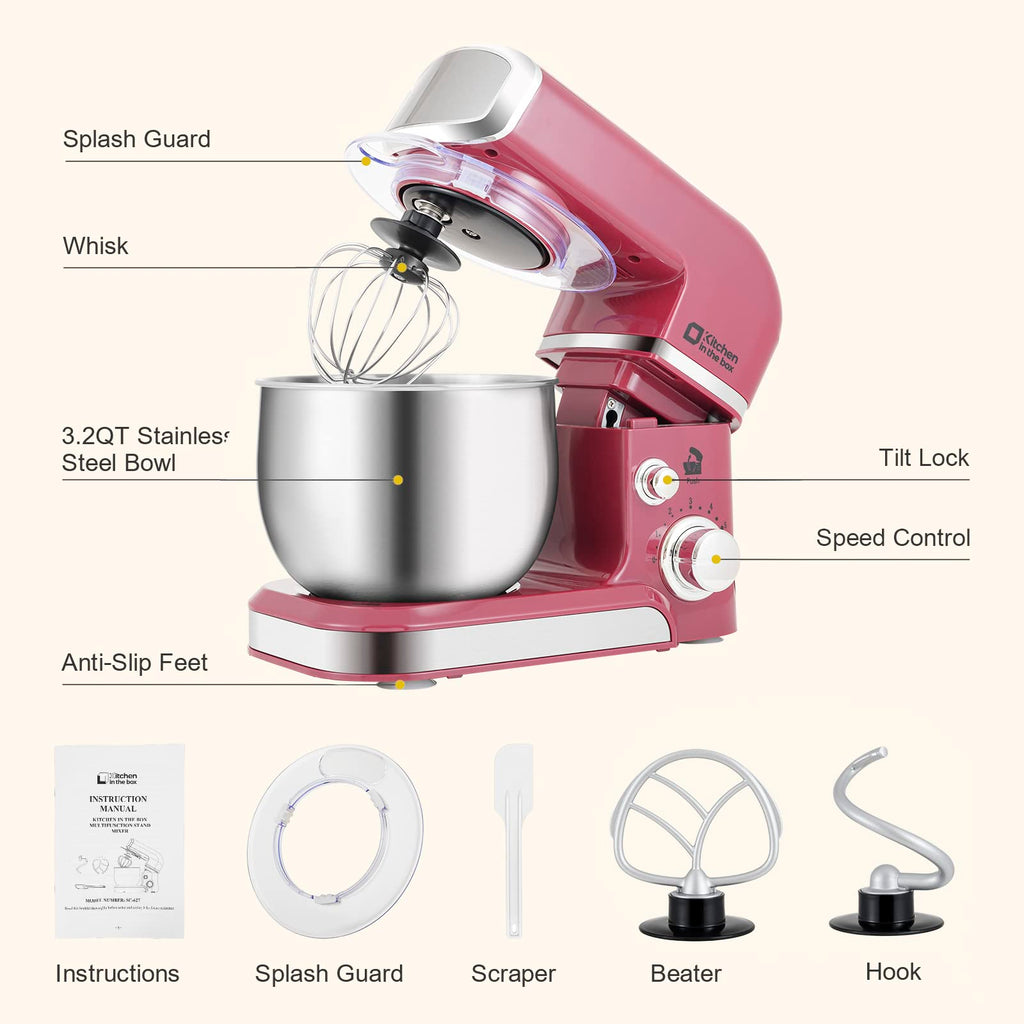 Kitchen in the box Stand Mixer,3.2Qt Small Electric Food Mixer,6 Speeds Portable Lightweight Kitchen Mixer for Daily Use with Egg Whisk,Dough Hook,Flat Beater (Blue)