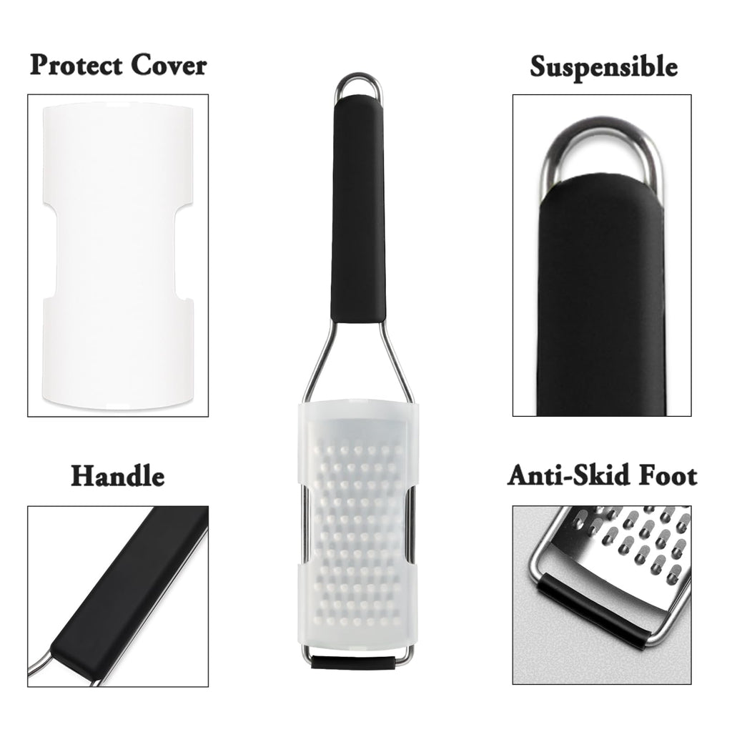 Cambom Lemon Zester Grater Three-piece Suit - Heavy Duty Kitchen Tool for Parmesan Cheese, Ginger, Garlic, Nutmeg, Chocolate, Vegetables，Fruits，Stainless Steel Grater Dishwasher Safe Black