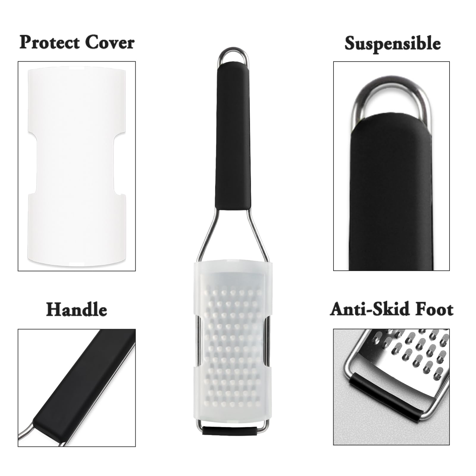 Cambom Lemon Zester Grater Three-piece Suit - Heavy Duty Kitchen Tool for Parmesan Cheese, Ginger, Garlic, Nutmeg, Chocolate, Vegetables，Fruits，Stainless Steel Grater Dishwasher Safe Black
