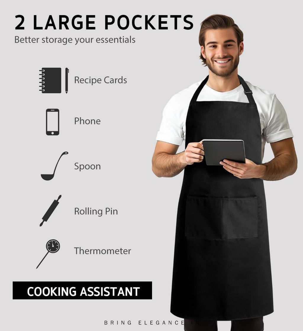 Syntus Adjustable Bib Apron with 2 Pockets Cooking Kitchen Aprons for Women Men Chef