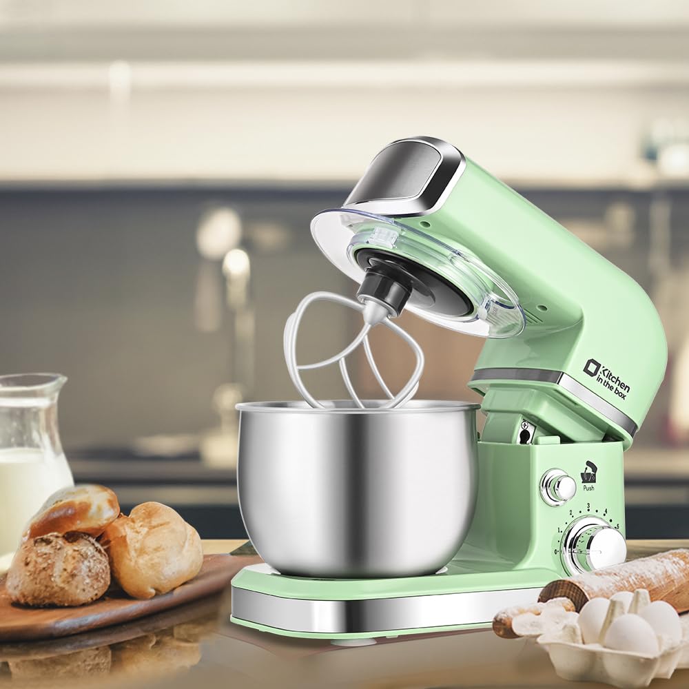 Kitchen in the box Stand Mixer,3.2Qt Small Electric Food Mixer,6 Speeds Portable Lightweight Kitchen Mixer for Daily Use with Egg Whisk,Dough Hook,Flat Beater (Blue)