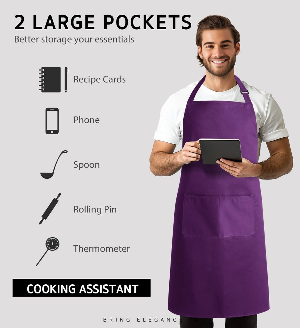 Syntus Adjustable Bib Apron with 2 Pockets Cooking Kitchen Aprons for Women Men Chef