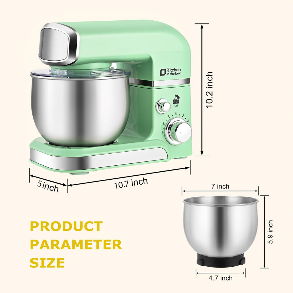 Kitchen in the box Stand Mixer,3.2Qt Small Electric Food Mixer,6 Speeds Portable Lightweight Kitchen Mixer for Daily Use with Egg Whisk,Dough Hook,Flat Beater (Blue)
