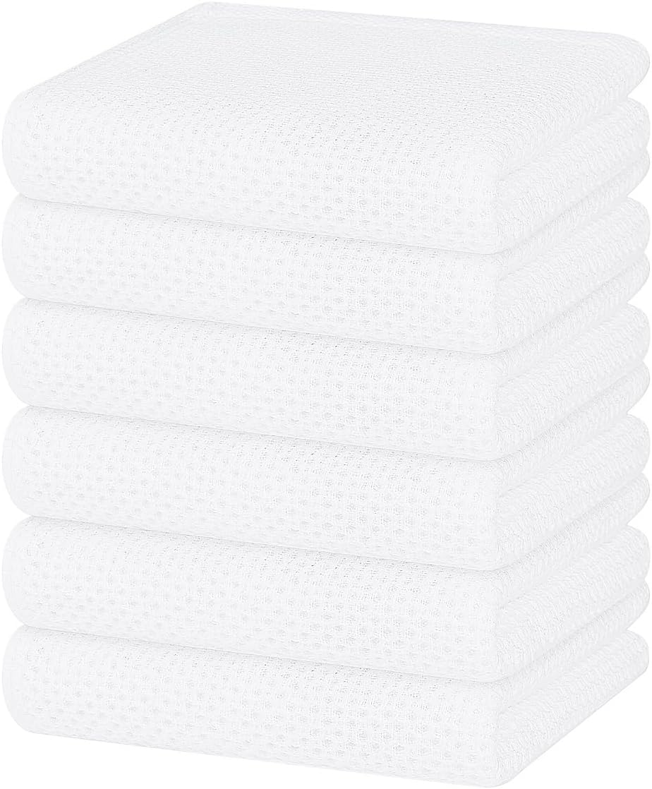Homaxy 100% Cotton Waffle Weave Kitchen Dish Cloths, Ultra Soft Absorbent Quick Drying Dish Towels, 12 x 12 Inches, 6-Pack, Dark Grey