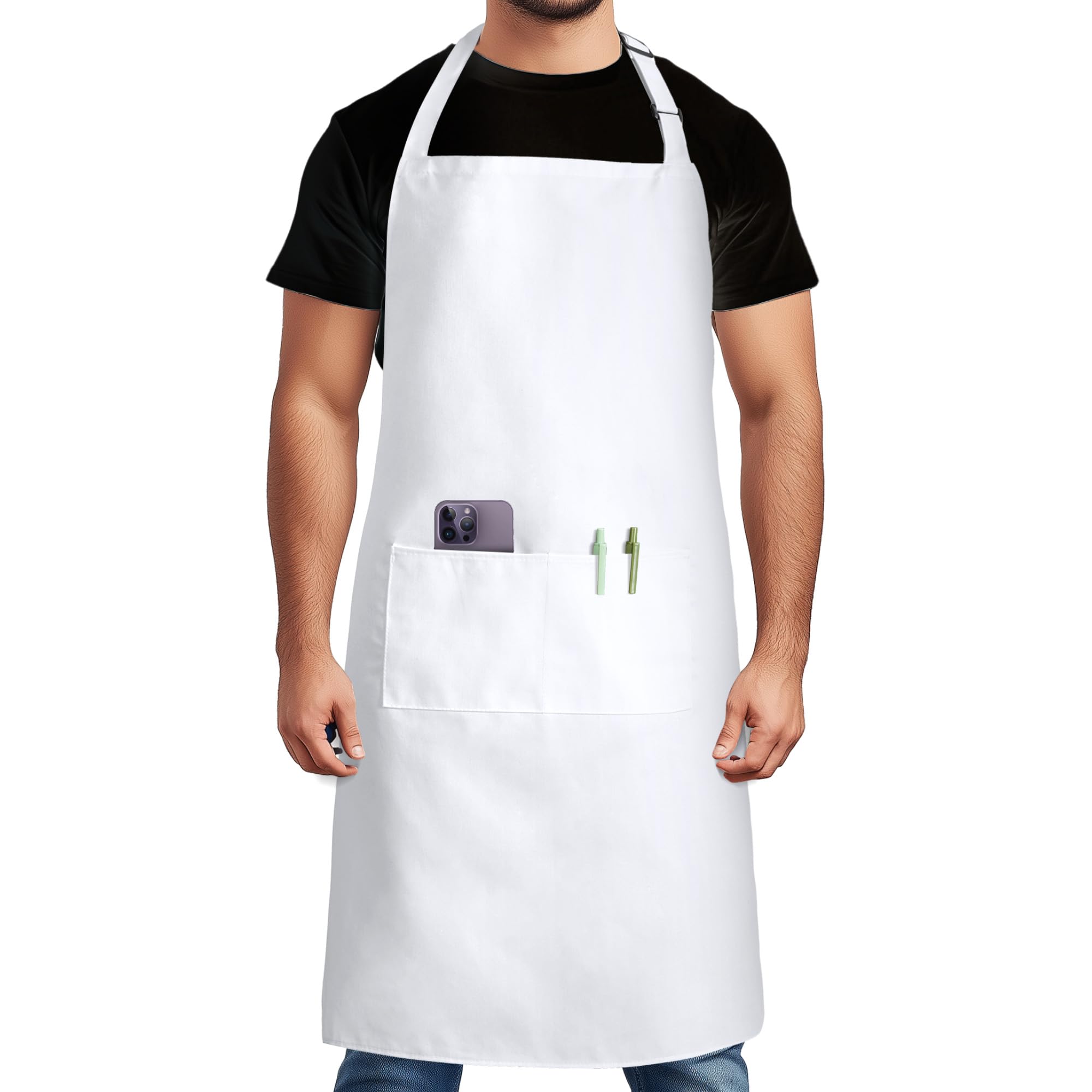 Syntus Adjustable Bib Apron with 2 Pockets Cooking Kitchen Aprons for Women Men Chef