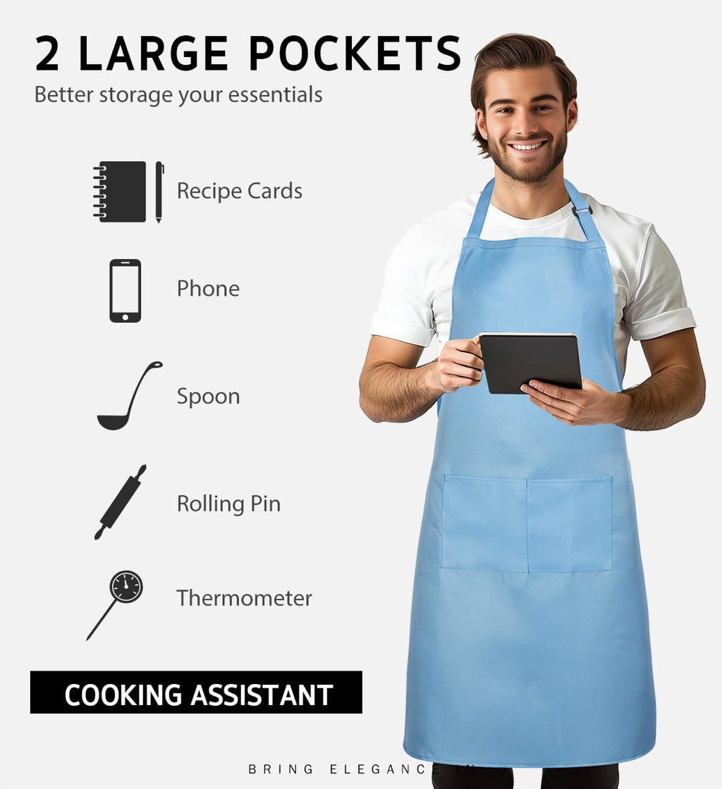 Syntus Adjustable Bib Apron with 2 Pockets Cooking Kitchen Aprons for Women Men Chef