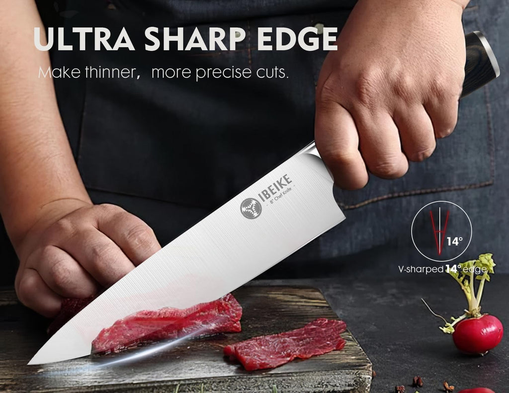 Chef Knife Set Professional - 7-Piece Kitchen knife Set without Block, High Carbon Stainless Steel Japanese-Style Kitchen knives, Full-Tang, Ergonomic Pakkawood Handle for Christmas