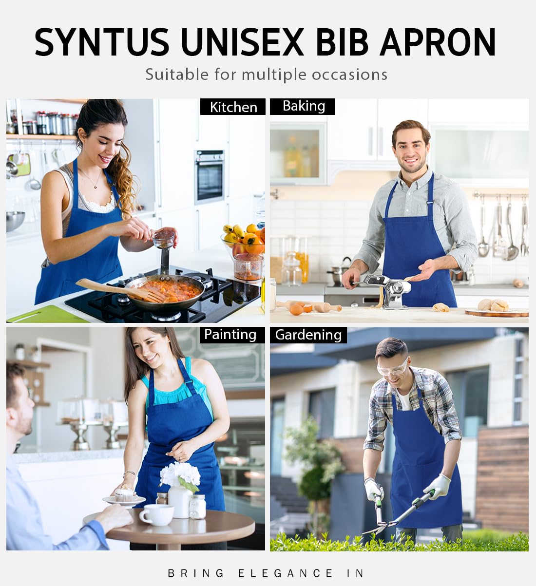 Syntus Adjustable Bib Apron with 2 Pockets Cooking Kitchen Aprons for Women Men Chef