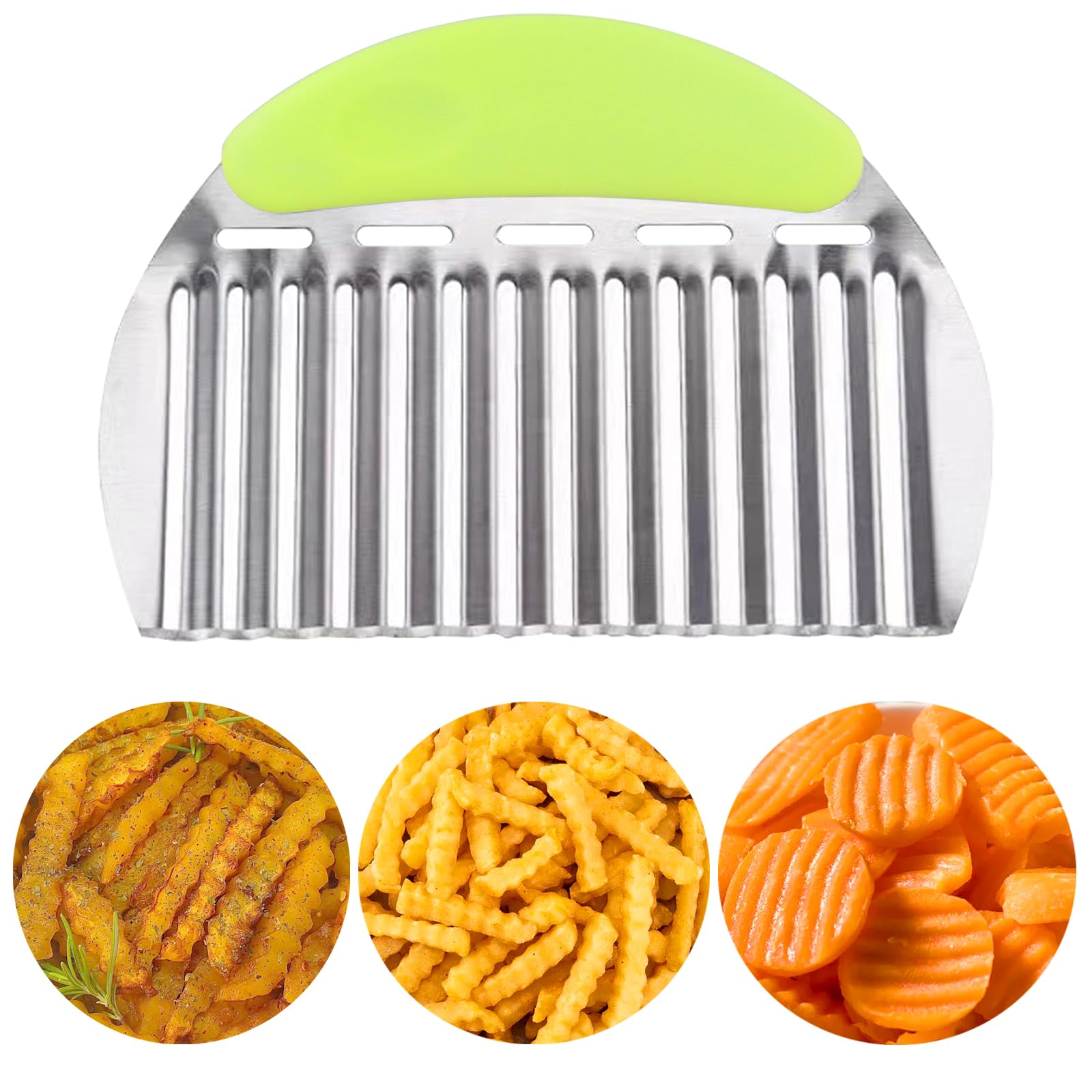 JAYVAR Large Crinkle Cutter French Fry Cutter, Large Crinkle Potato Slicer Wavy Chopper, Stainless Steel Wavy Slicer Crinkle Cutting Chopping Tools with Handle for Carrot Vegetable