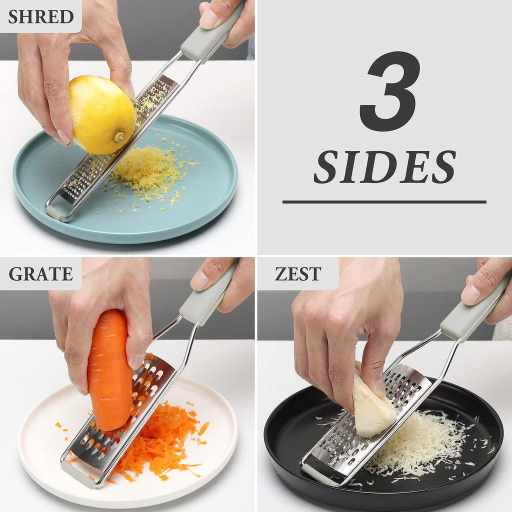 Cambom Lemon Zester Grater Three-piece Suit - Heavy Duty Kitchen Tool for Parmesan Cheese, Ginger, Garlic, Nutmeg, Chocolate, Vegetables，Fruits，Stainless Steel Grater Dishwasher Safe Black