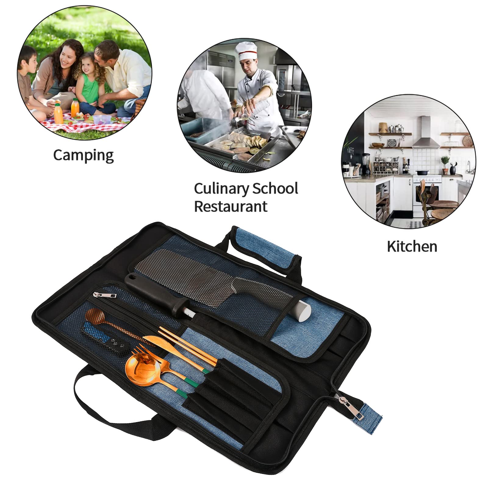 Chef’s Knife Roll Bag, Heavy Duty Oxford Chef Knife Bag, Portable 13 Slots Chef Knife Case, Multi-function Cutlery Knives Pouch Holder Knife Wrap Wallet Tool Roll