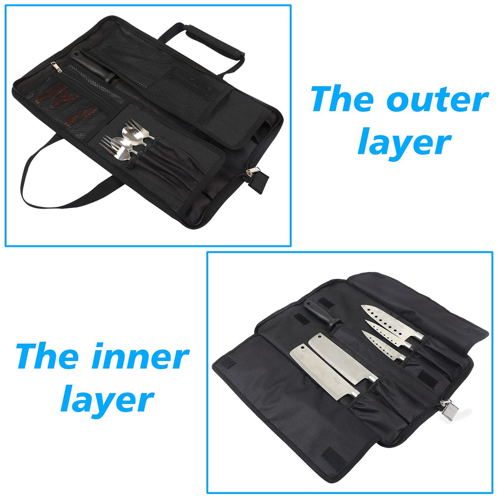 Chef’s Knife Roll Bag, Heavy Duty Oxford Chef Knife Bag, Portable 13 Slots Chef Knife Case, Multi-function Cutlery Knives Pouch Holder Knife Wrap Wallet Tool Roll