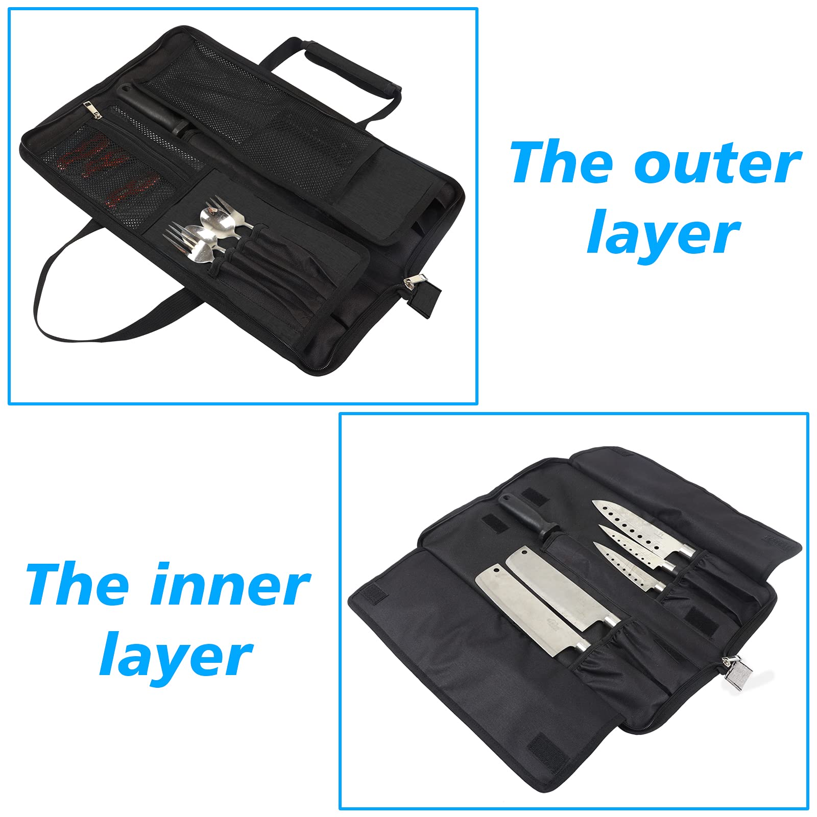 Chef’s Knife Roll Bag, Heavy Duty Oxford Chef Knife Bag, Portable 13 Slots Chef Knife Case, Multi-function Cutlery Knives Pouch Holder Knife Wrap Wallet Tool Roll