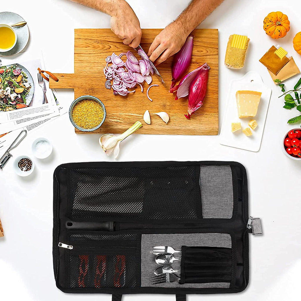 Chef’s Knife Roll Bag, Heavy Duty Oxford Chef Knife Bag, Portable 13 Slots Chef Knife Case, Multi-function Cutlery Knives Pouch Holder Knife Wrap Wallet Tool Roll
