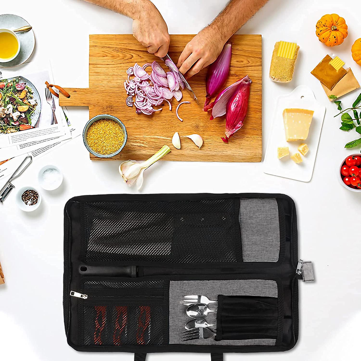 Chef’s Knife Roll Bag, Heavy Duty Oxford Chef Knife Bag, Portable 13 Slots Chef Knife Case, Multi-function Cutlery Knives Pouch Holder Knife Wrap Wallet Tool Roll
