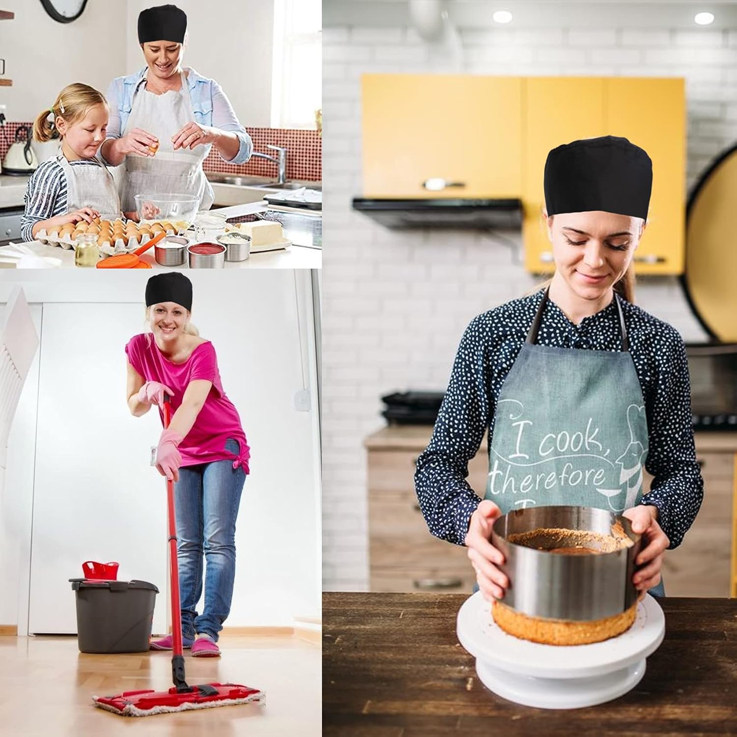 4 Pcs Unisex Chef Hats Adjustable Kitchen Cooking Caps with Breathable Mesh Top