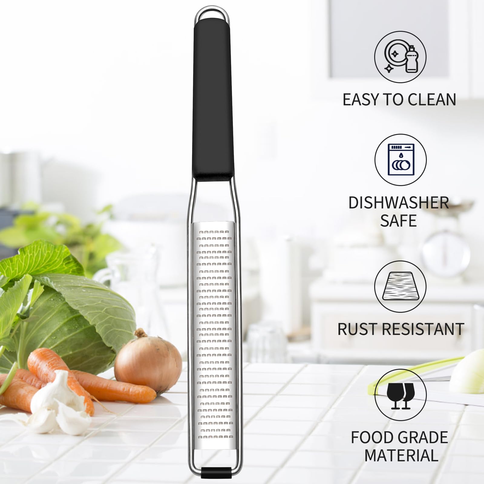 Cambom Lemon Zester Grater Three-piece Suit - Heavy Duty Kitchen Tool for Parmesan Cheese, Ginger, Garlic, Nutmeg, Chocolate, Vegetables，Fruits，Stainless Steel Grater Dishwasher Safe Black