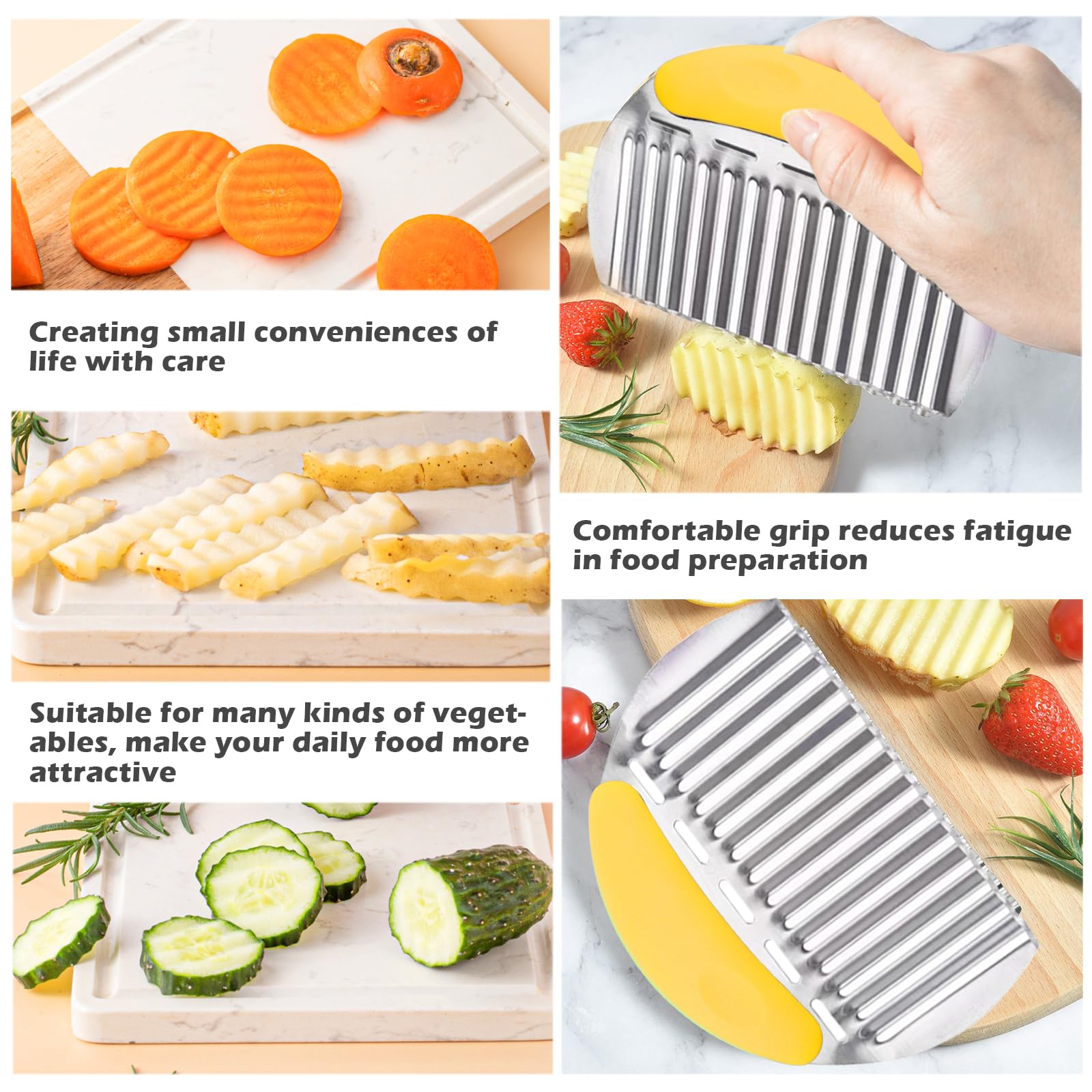 JAYVAR Large Crinkle Cutter French Fry Cutter, Large Crinkle Potato Slicer Wavy Chopper, Stainless Steel Wavy Slicer Crinkle Cutting Chopping Tools with Handle for Carrot Vegetable
