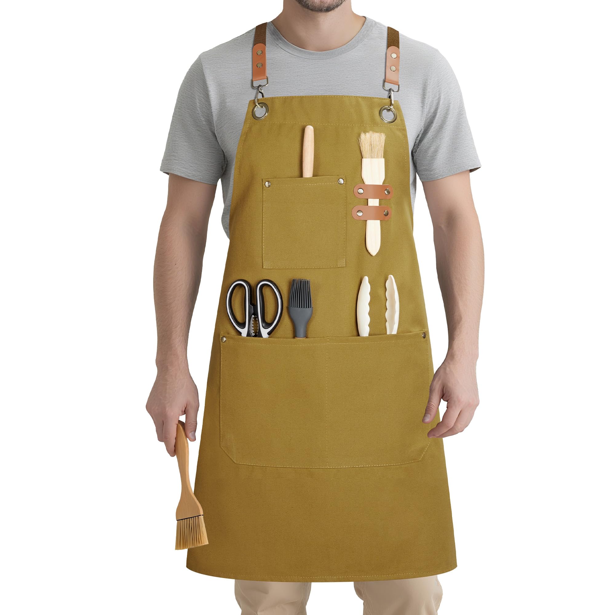 Syntus Adjustable Bib Apron with 2 Pockets Cooking Kitchen Aprons for Women Men Chef