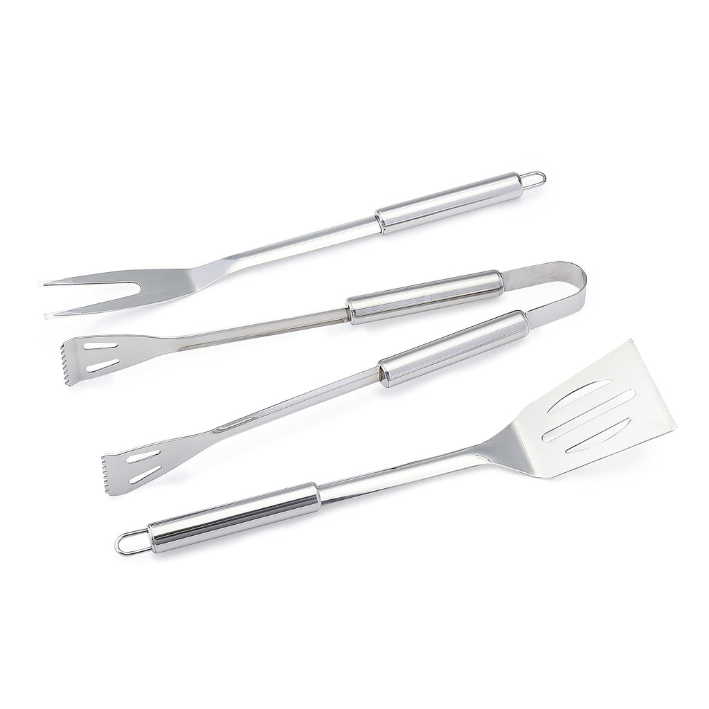 Amazon Basics 4-Piece Stainless Steel BBQ Grilling Tool Set for Outdoor Cooking, Griddle Spatula, Heat Resistant, Dishwasher Safe, Silver