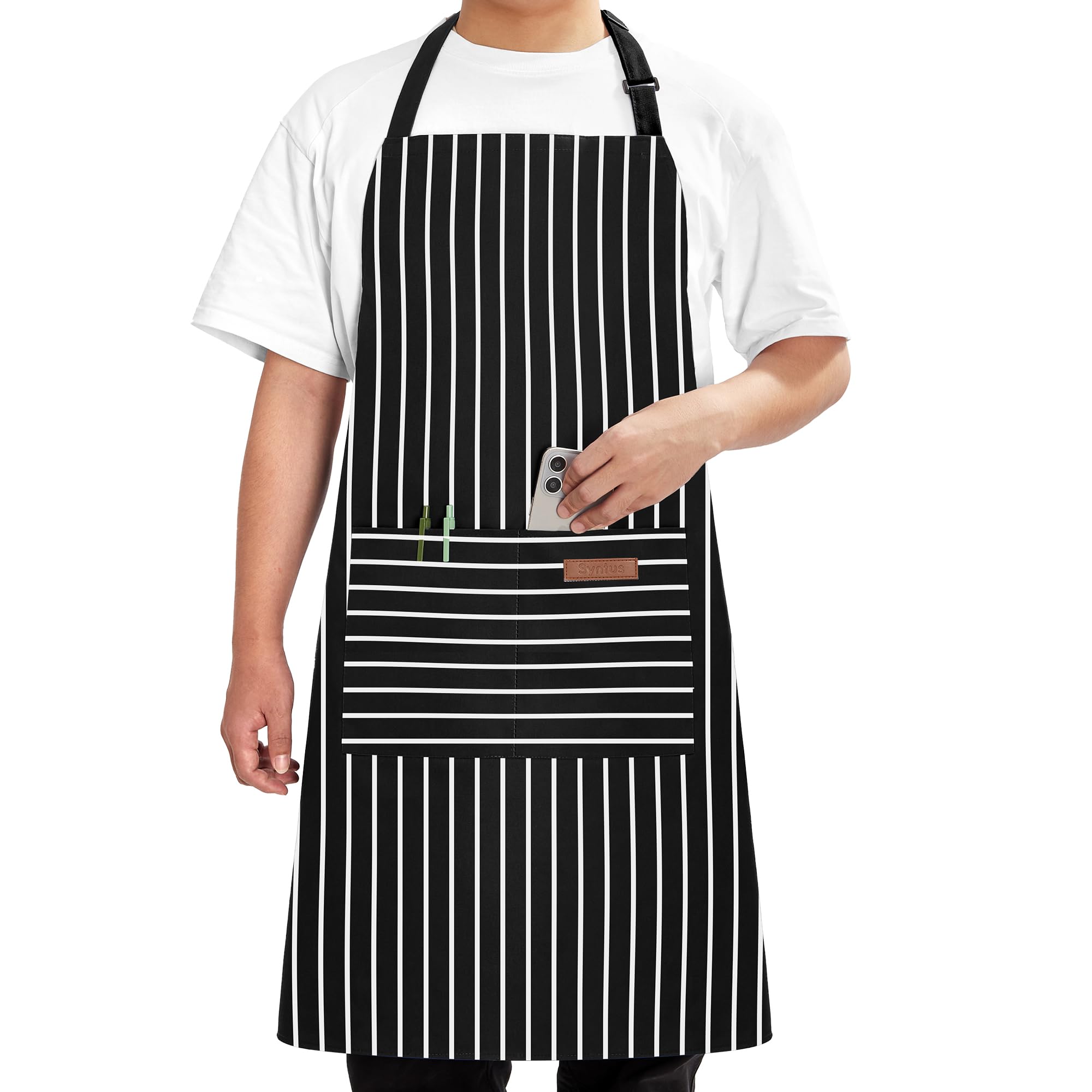 Syntus Adjustable Bib Apron with 2 Pockets Cooking Kitchen Aprons for Women Men Chef